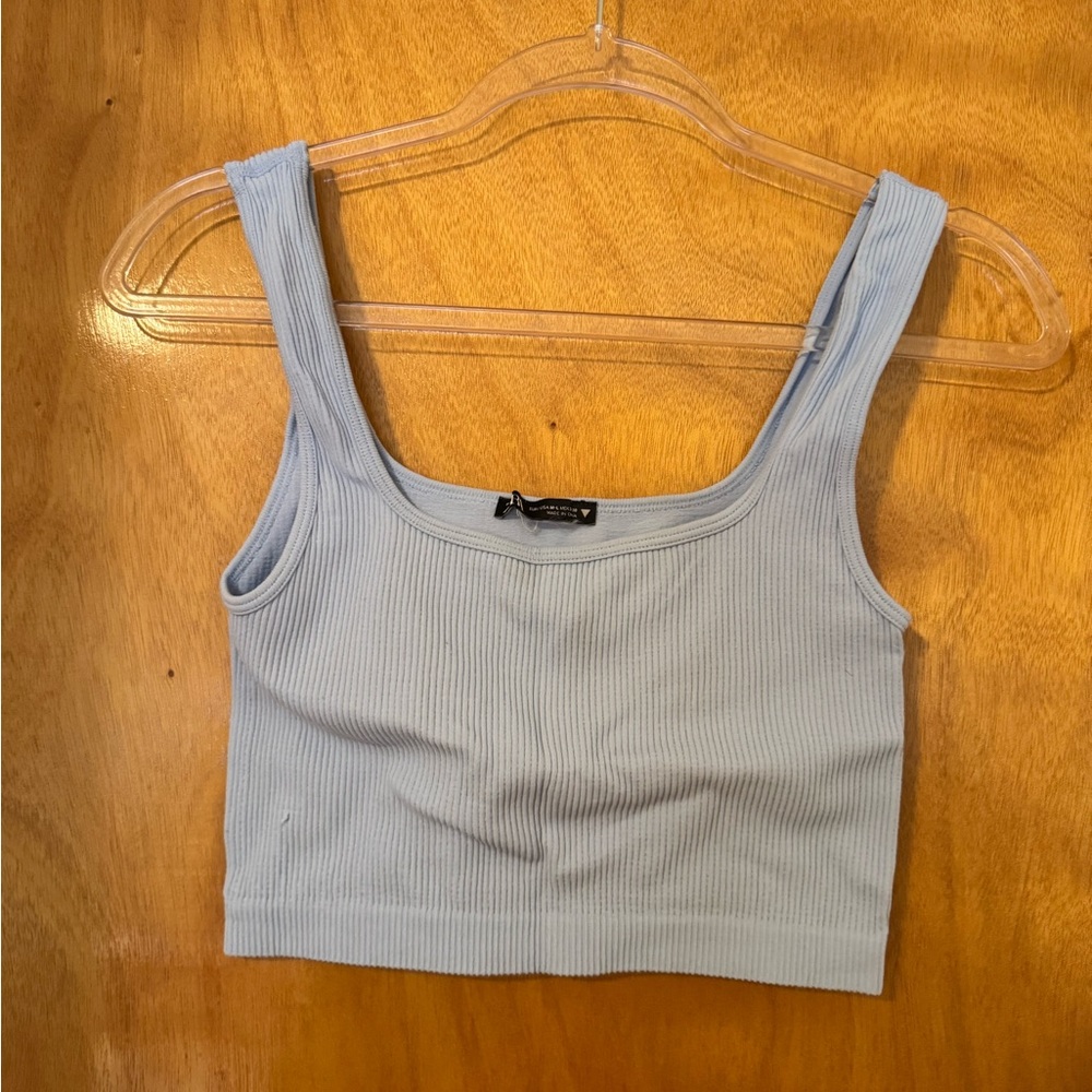 Zara Ribbed Cropped Tank Top – Light Blue | Size M–L